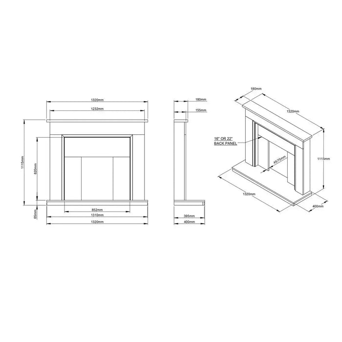 Flare Madalyn Electric Marble Fireplace Suite in White, 2kW