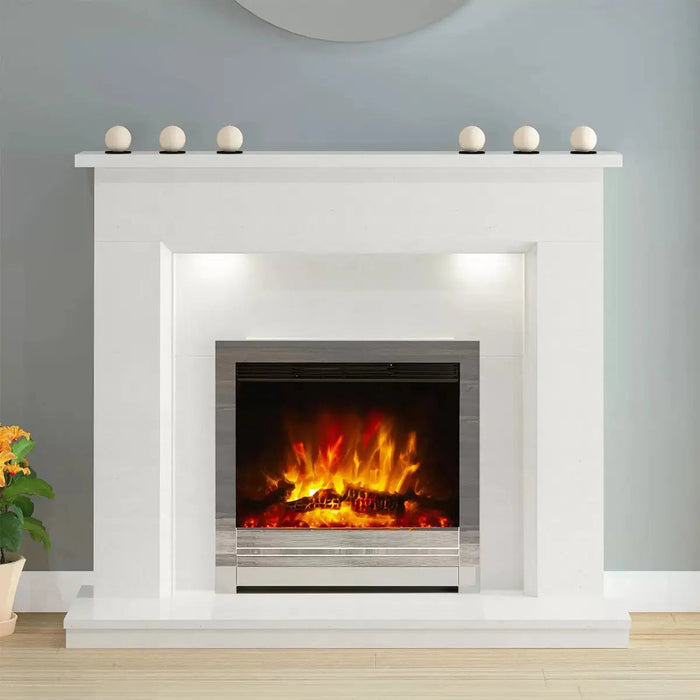 Flare Madalyn Electric Marble Fireplace Suite in White, 2kW