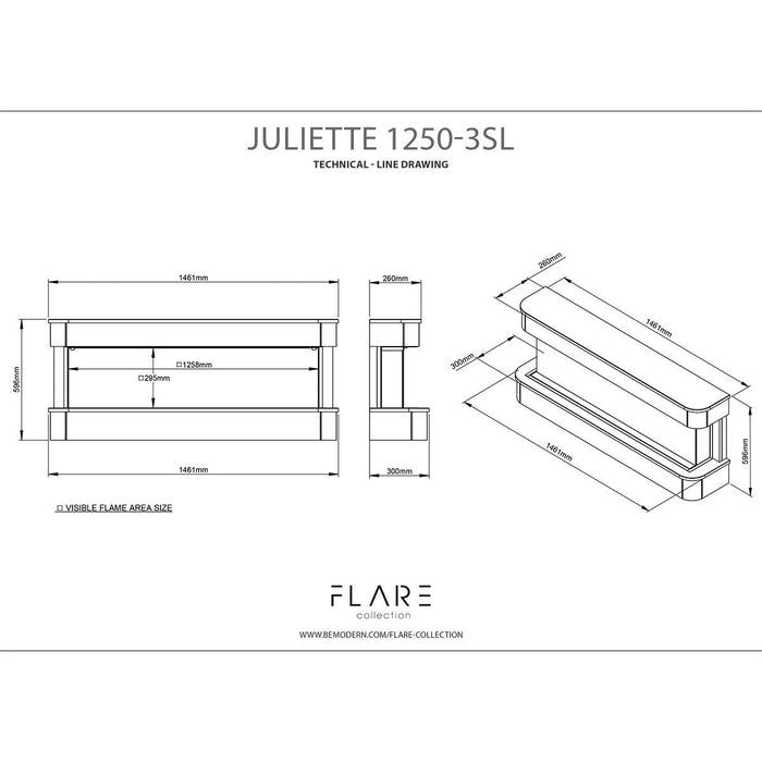 Juliette 3-Sided Wall Mounted Electric Fireplace in Cream, 2Kw