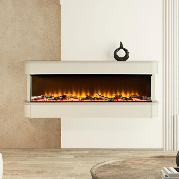 Juliette 3-Sided Wall Mounted Electric Fireplace in Cream, 2Kw