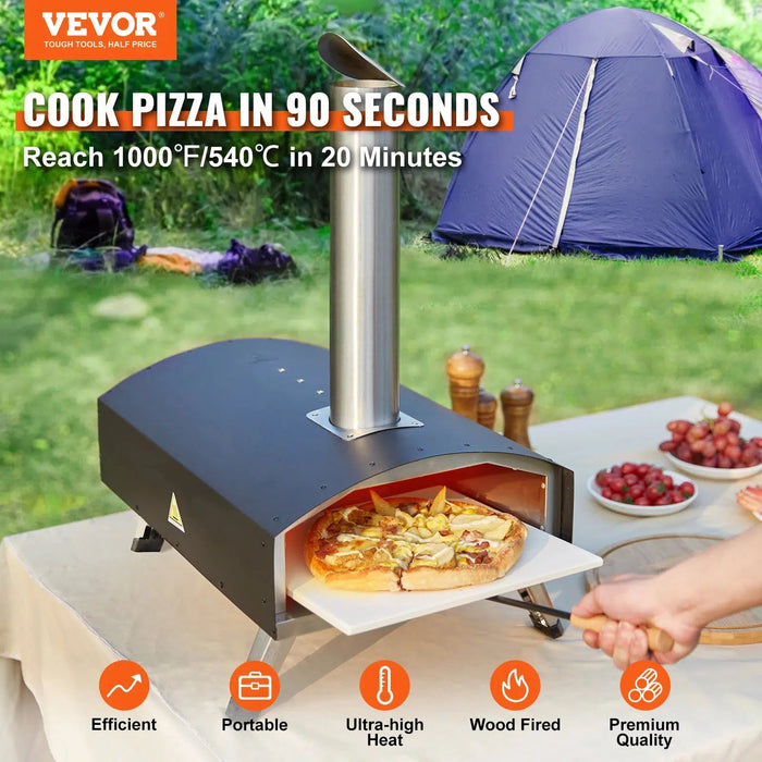 VEVOR 12" Portable Pizza Oven Wood Fired Food Grade Stainless Steel BBQ Picnics Baking Pizza Burner for Backyard Outdoor Camping