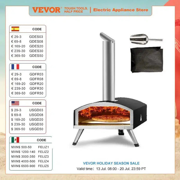 VEVOR 12" Portable Pizza Oven Wood Fired Food Grade Stainless Steel BBQ Picnics Baking Pizza Burner for Backyard Outdoor Camping