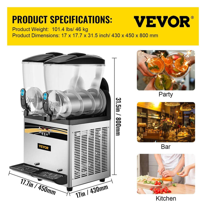 VEVOR 15Lx2 Commercial Margarita & Slushie Machine, 1000W Frozen Drink Maker"