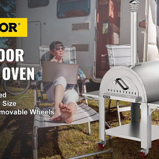 VEVOR Wood Fired Outdoor Pizza Oven, 32" Size, 3-Layer Stainless Steel Pizza Maker with Wheels for Outside Kitchen, Includes Pizza Stone, Pizza Peel, and Brush, Professional Series