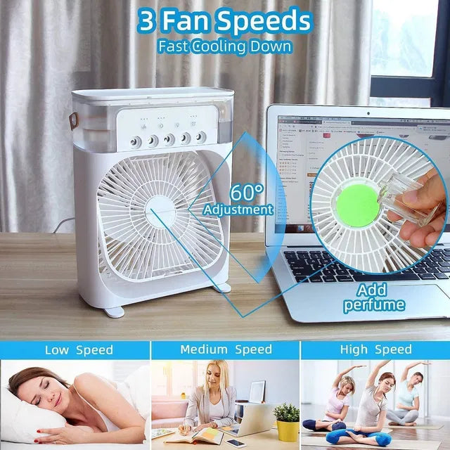 Mini Cooler for Room Cooling Portable Mini Fan Cooler with 7 Colors LED Light, 3 Wind Speeds and 3 Spray Modes for Office, Home, Dorm, Travel (Random Color)
